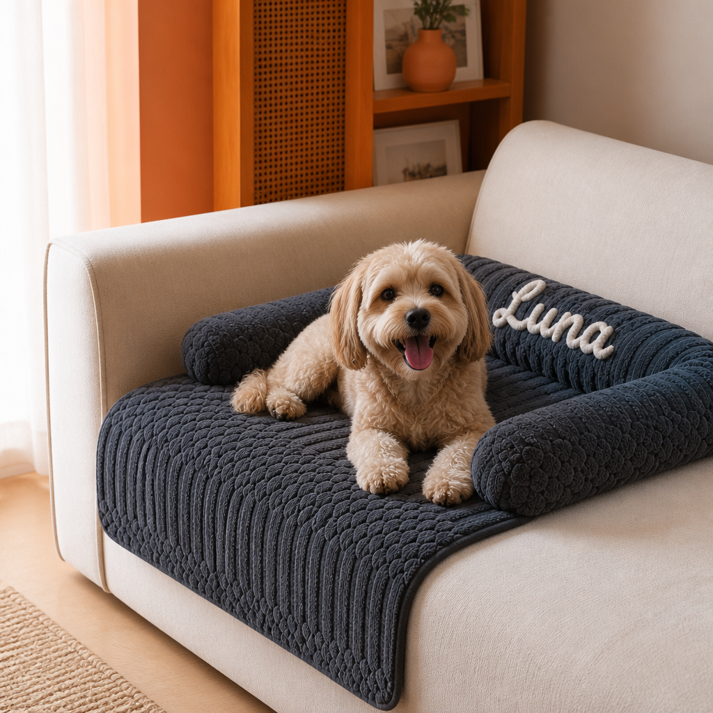 Personalized Fluffy Dog Sofa Bed & Protective Couch Cover