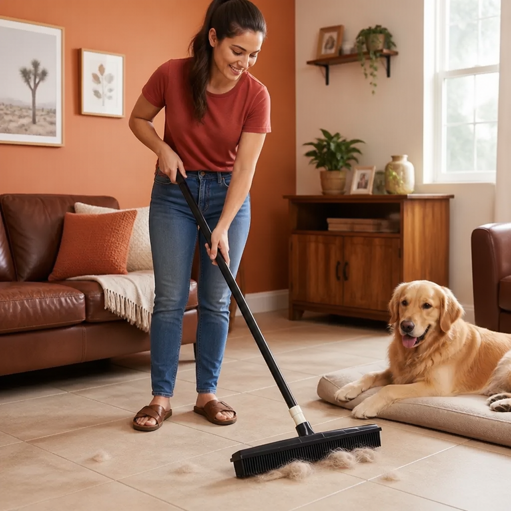 Telescopic Pet Hair Removal Broom – Multi-Surface Cleaner for Carpet, Sofa & Dog Bed