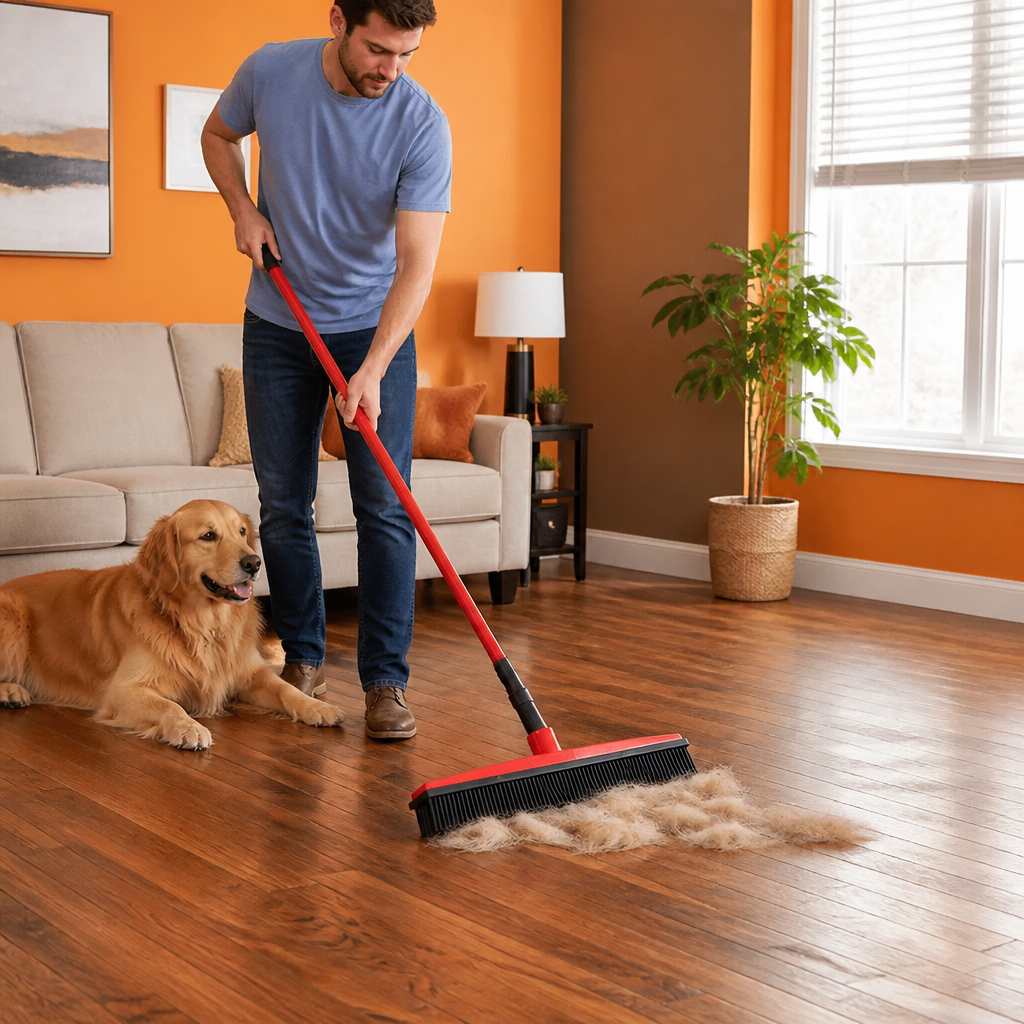 Telescopic Pet Hair Removal Broom – Multi-Surface Cleaner for Carpet, Sofa & Dog Bed