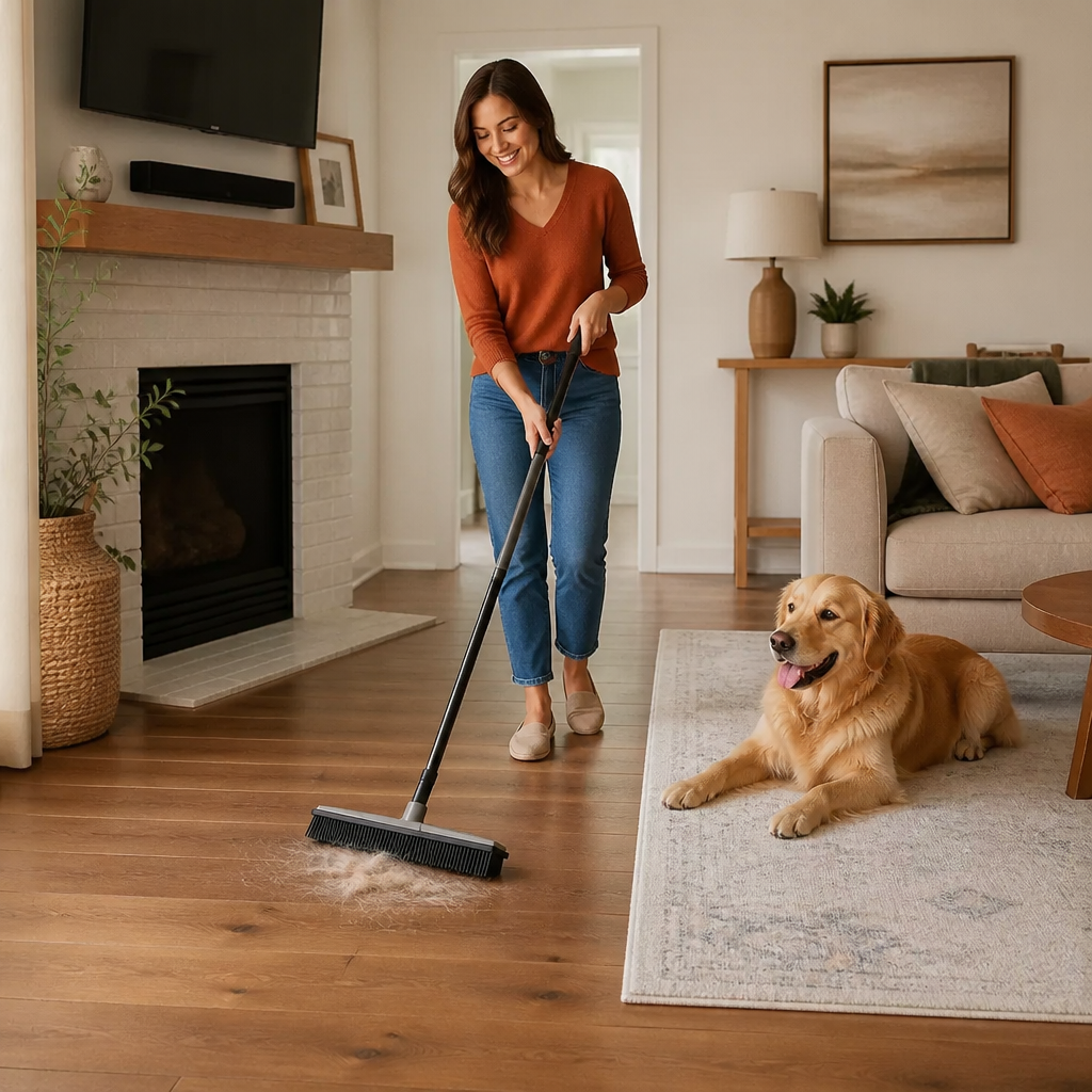 Telescopic Pet Hair Removal Broom – Multi-Surface Cleaner for Carpet, Sofa & Dog Bed