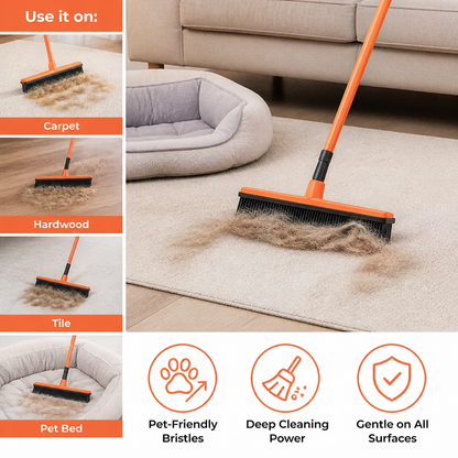 Telescopic Pet Hair Removal Broom – Multi-Surface Cleaner for Carpet, Sofa & Dog Bed