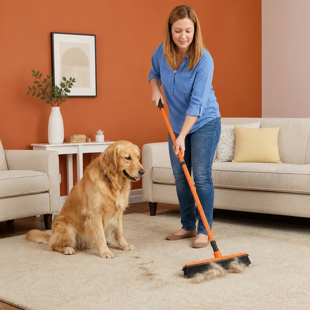 Telescopic Pet Hair Removal Broom – Multi-Surface Cleaner for Carpet, Sofa & Dog Bed