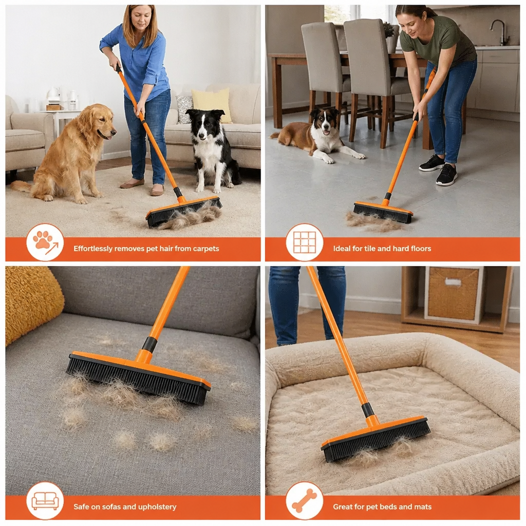 Telescopic Pet Hair Removal Broom – Multi-Surface Cleaner for Carpet, Sofa & Dog Bed