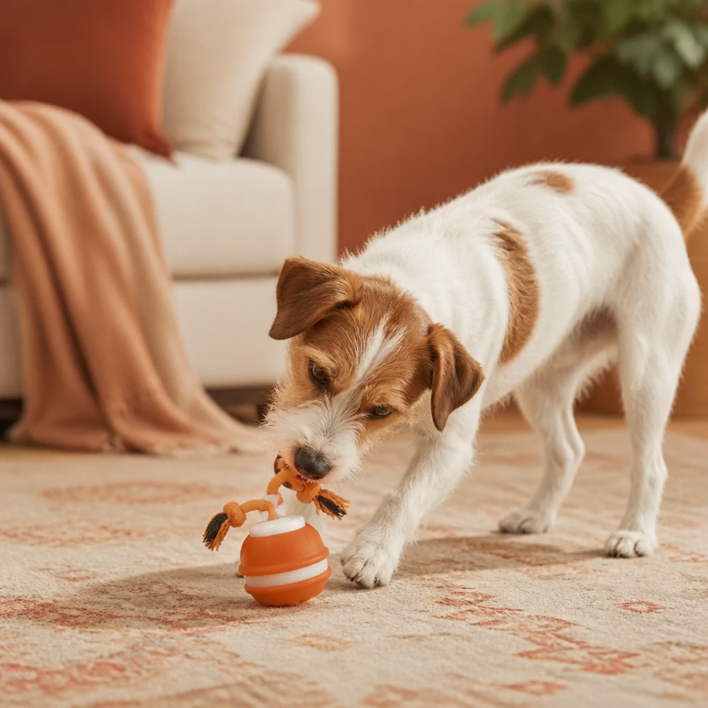 Durable Dog Play Ball with Motion Sensor and Tug Rope in Dog-Friendly Colours