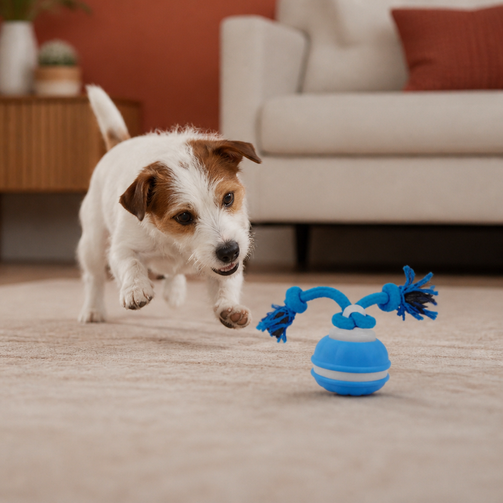 Durable Dog Play Ball with Motion Sensor and Tug Rope in Dog-Friendly Colours