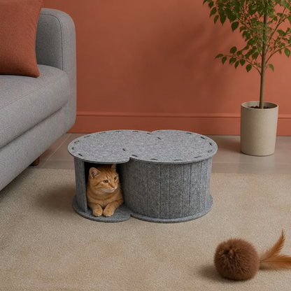 2-in-1 Interactive Play Cat Bed & Scratcher Hideaway