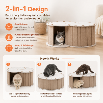 2-in-1 Interactive Play Cat Bed & Scratcher Hideaway