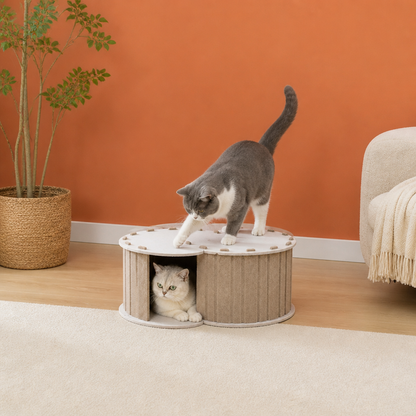 2-in-1 Interactive Play Cat Bed & Scratcher Hideaway