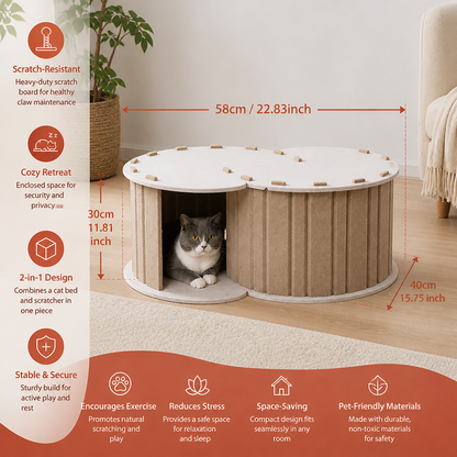 2-in-1 Interactive Play Cat Bed & Scratcher Hideaway
