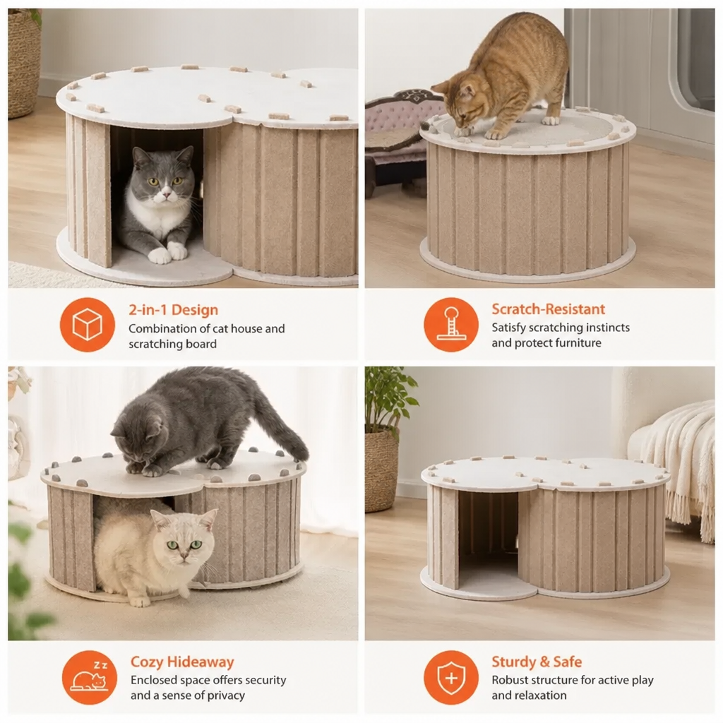 2-in-1 Interactive Play Cat Bed & Scratcher Hideaway