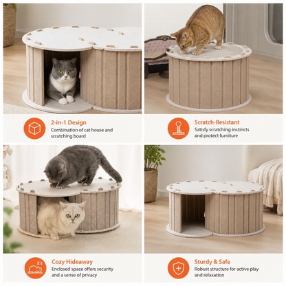 2-in-1 Interactive Play Cat Bed & Scratcher Hideaway