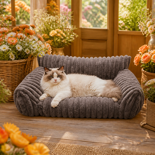 Fluffy Cloud Pet Sofa Bed with Soft Bolsters & Washable Cover