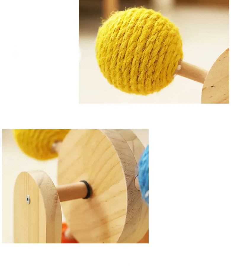 Cat Toy Ferris Wheel - Interactive Wooden Toy With Sisal Balls And Scratching Board