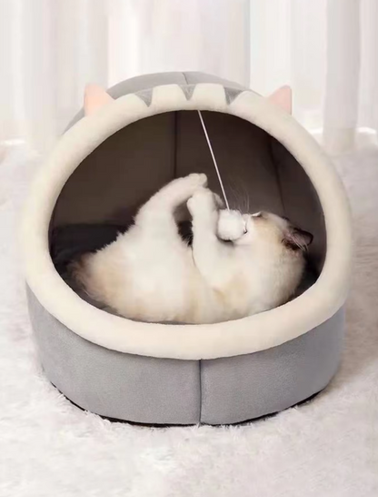 Cuddly Cat Bed Cave - Soft Igloo  With Ears Play Ball