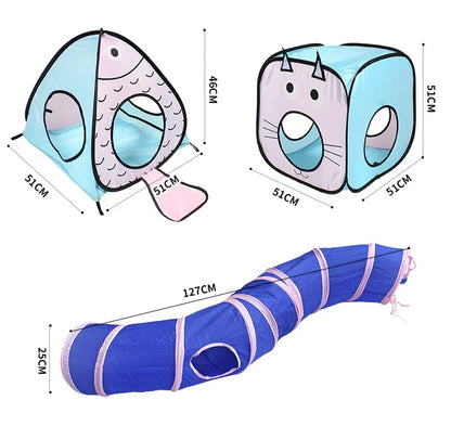 Cat Toy Tunnel With Cat House - Interactive Play Cave For Pets