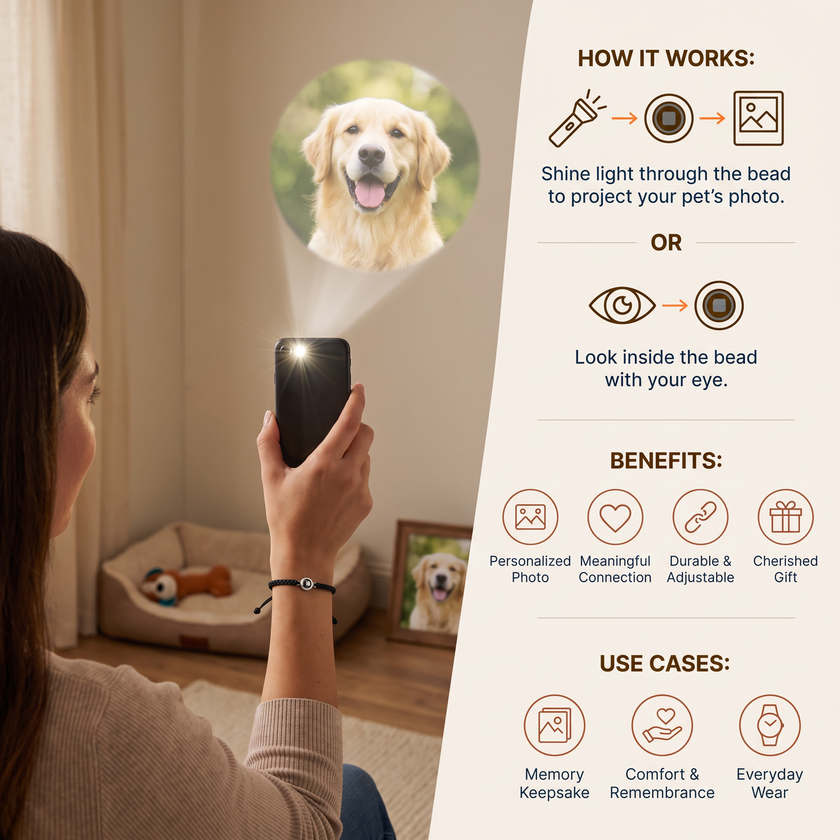 Personalized Pet Photo Projection Keepsake Bracelet