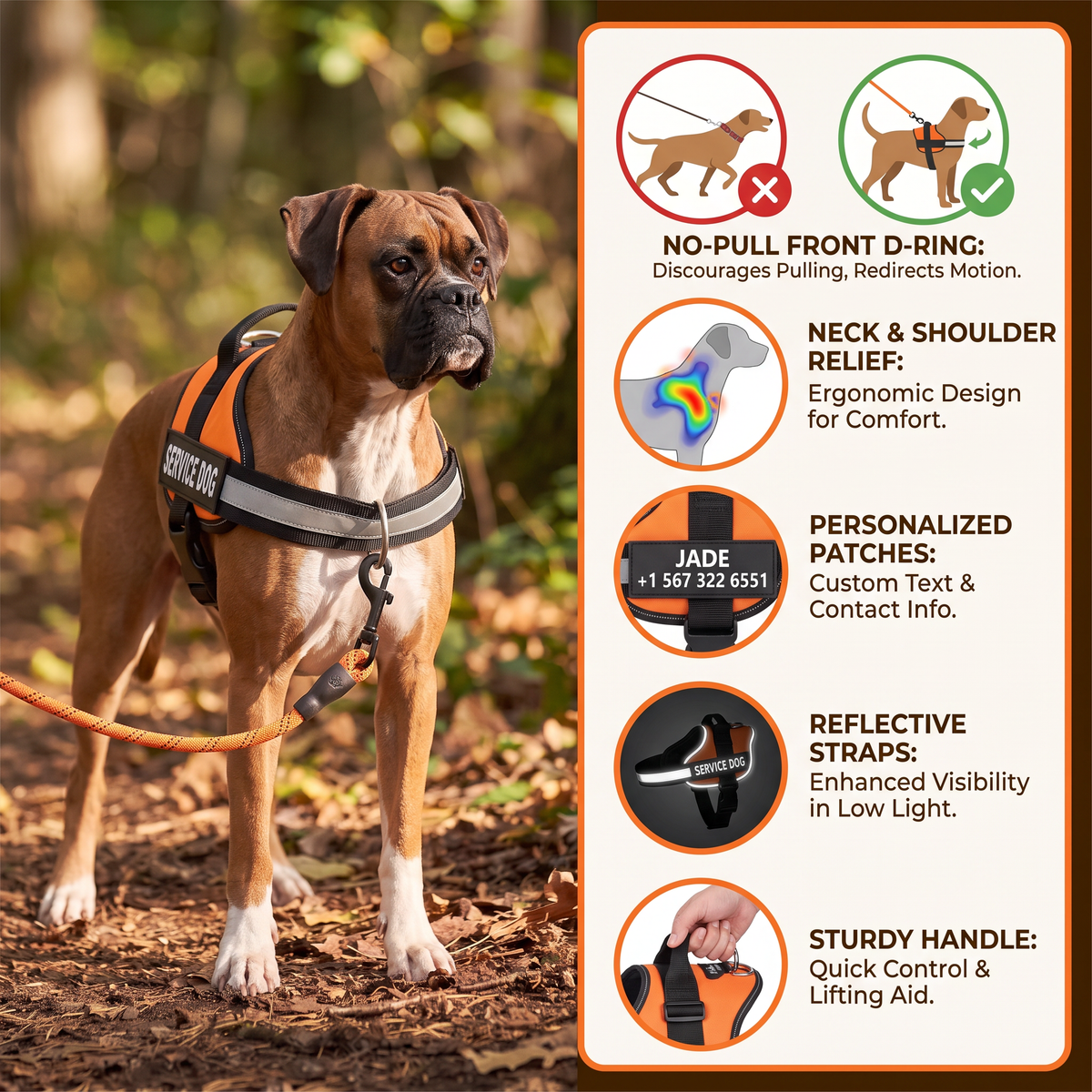 Personalized No-Pull Dog Harness with Front D-Ring – Designed for Neck & Shoulder Relief