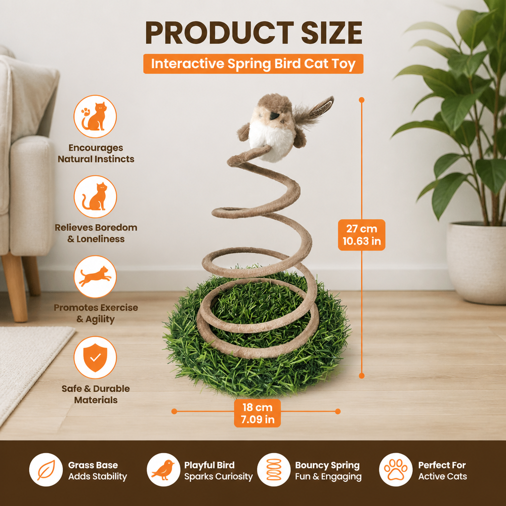 Interactive Spring Bird Cat Toy with Grass Base