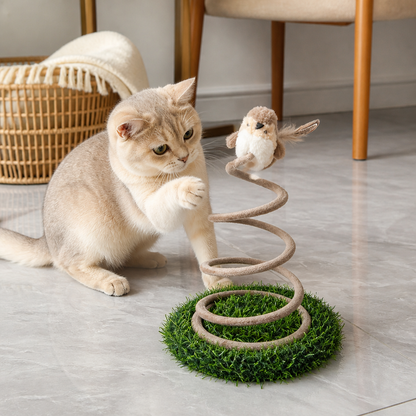 Interactive Spring Bird Cat Toy with Grass Base
