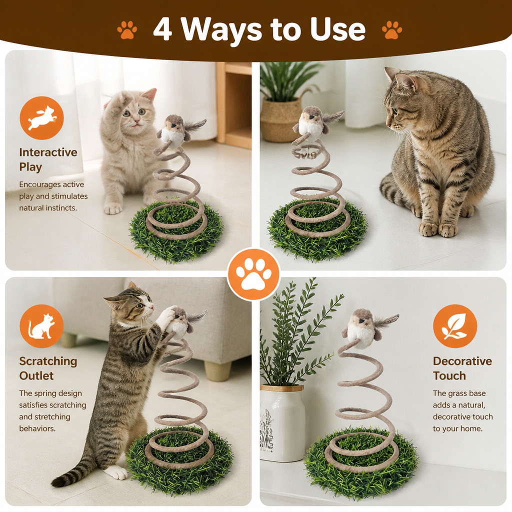 Interactive Spring Bird Cat Toy with Grass Base