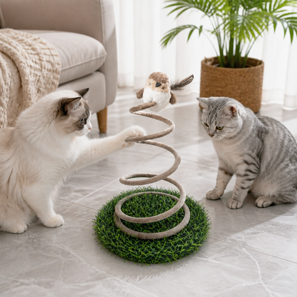 Interactive Spring Bird Cat Toy with Grass Base