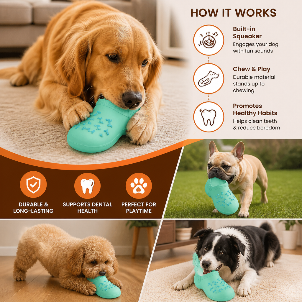 Interactive Squeaky Slipper Dog Chew Toy