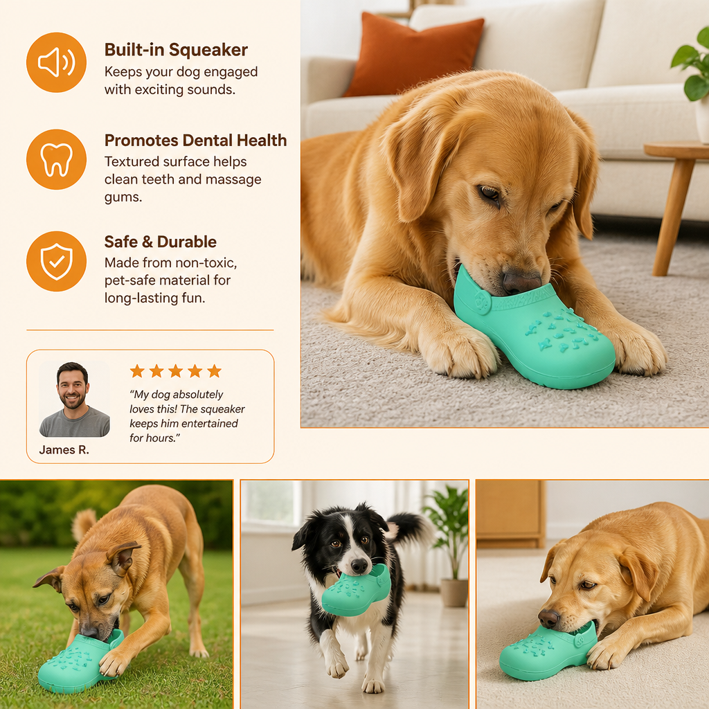 Interactive Squeaky Slipper Dog Chew Toy
