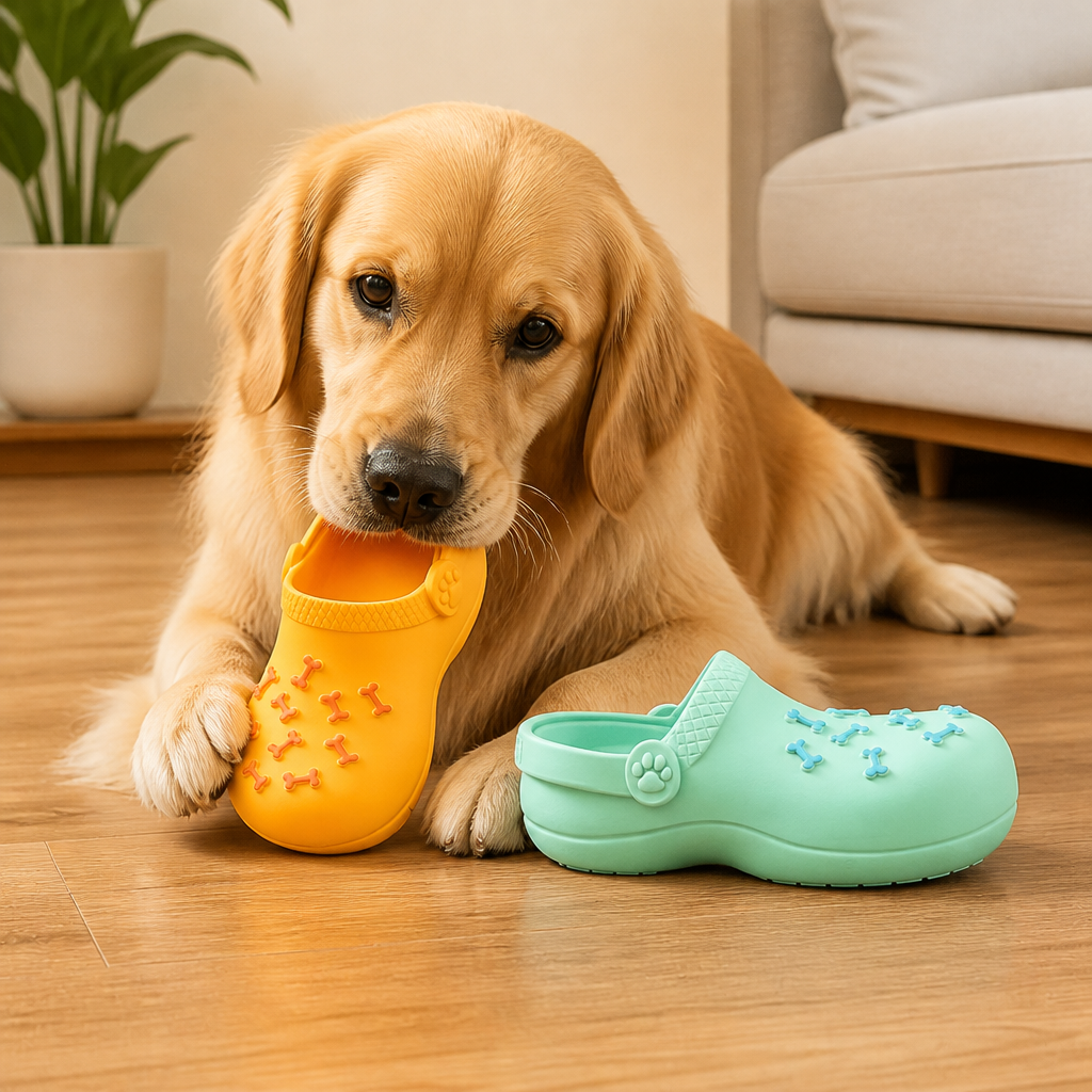 Interactive Squeaky Slipper Dog Chew Toy