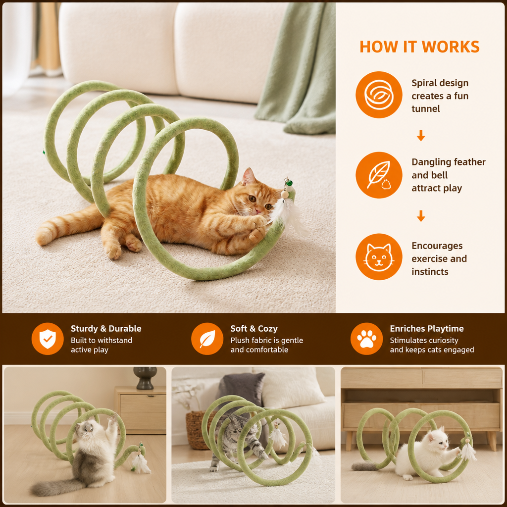 Foldable Spiral Cat Play Tunnel with Hanging Bell