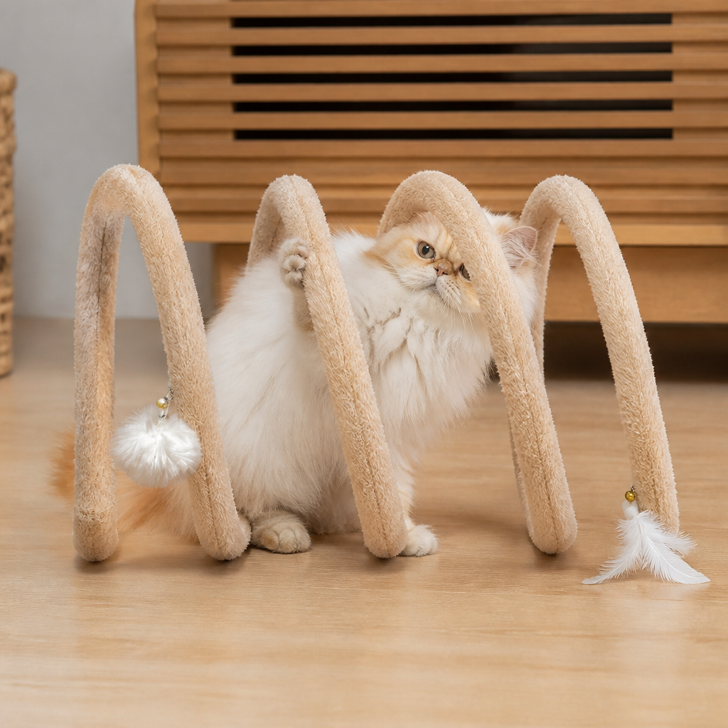 Foldable Spiral Cat Play Tunnel with Hanging Bell