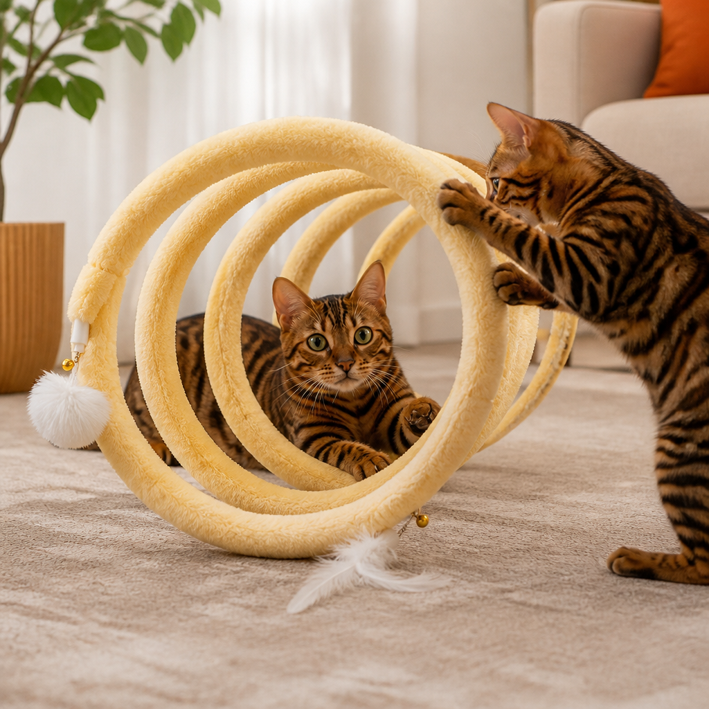 Foldable Spiral Cat Play Tunnel with Hanging Bell