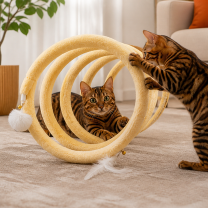 Foldable Spiral Cat Play Tunnel with Hanging Bell