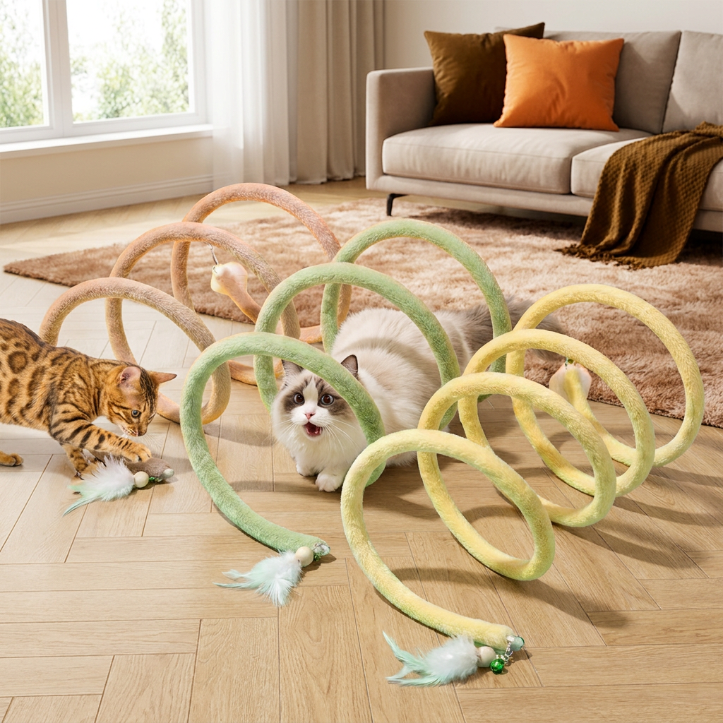 Foldable Spiral Cat Play Tunnel with Hanging Bell