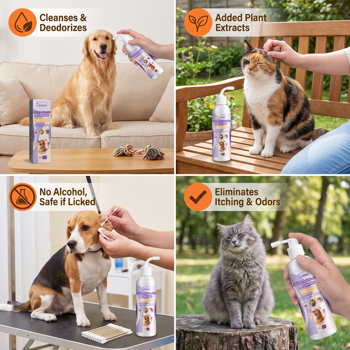 Gentle Pet Ear Cleaner – Odor-Free Formula for Dogs & Cats