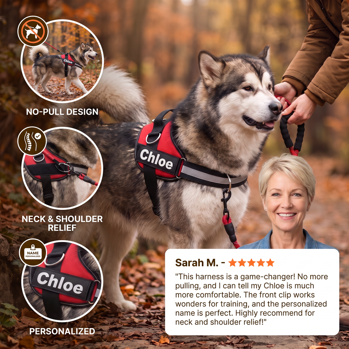 Personalized No-Pull Dog Harness with Front D-Ring – Designed for Neck & Shoulder Relief