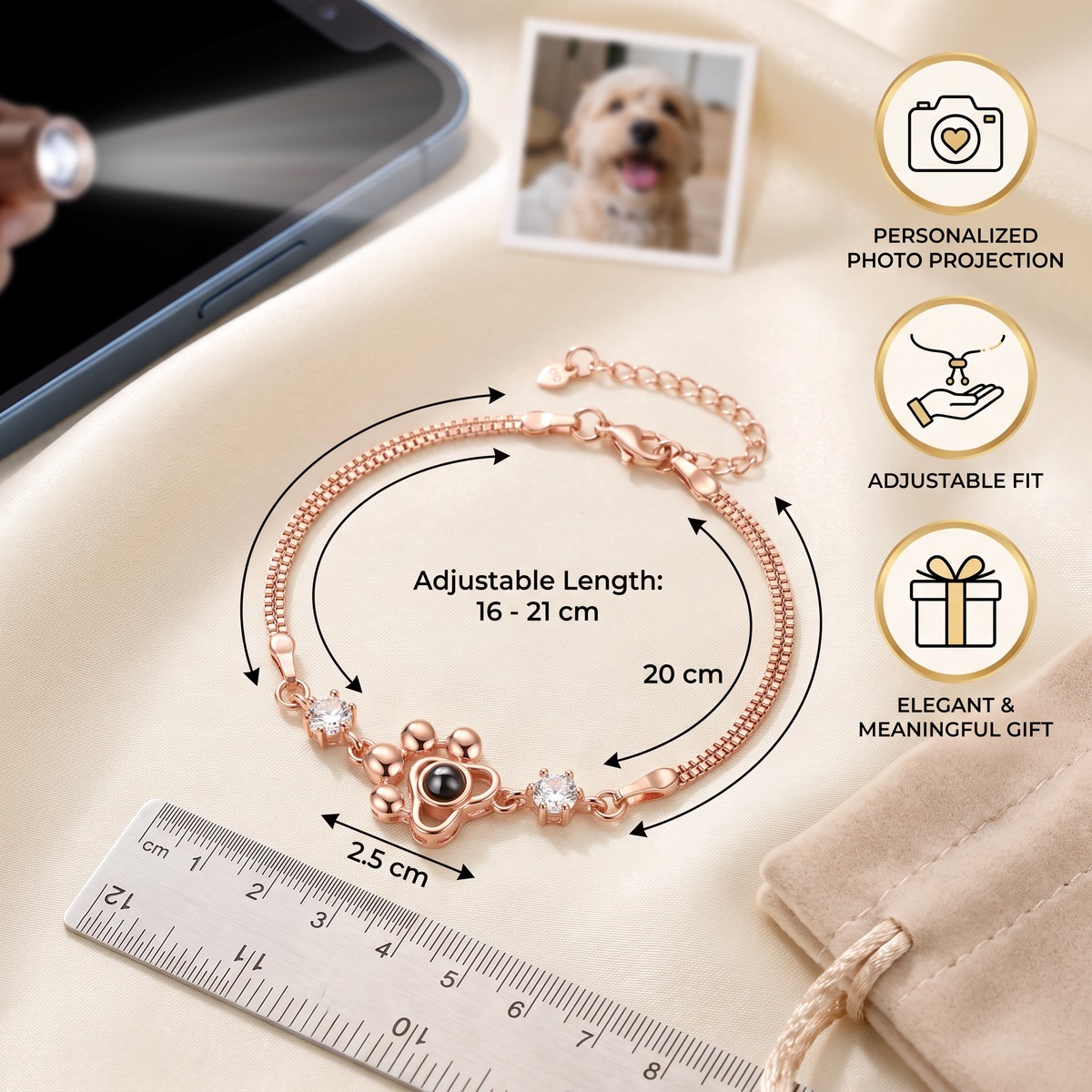 Personalized Paw Photo Projection Keepsake Bracelet